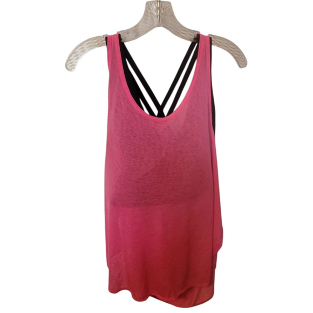 Fabletics Ryan built in bra tank. Blk Bra Crisscross Straps W/Hot Pink Tank‎ XXL
